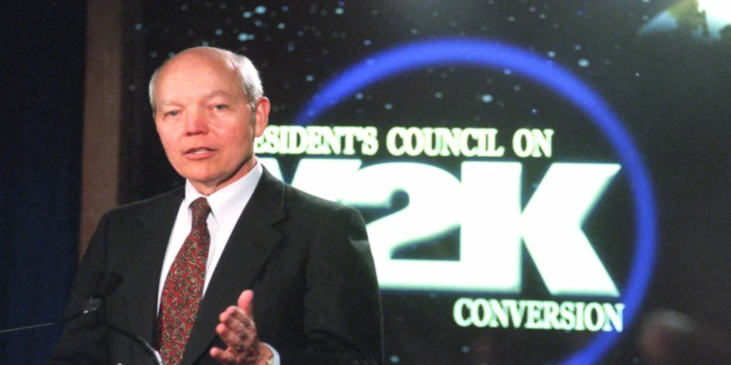 President's Council on Year 2000 Conversion Chairman John Koshinen at a press conference in December, 1999 in Washington,