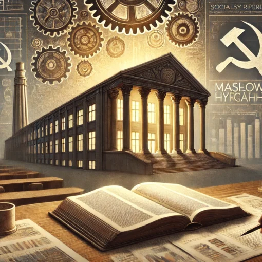 A high-resolution image depicting a modern seminary or church building in the background, subtly overlaid with symbols of socialism and communism, such as gears and a faded hammer and sickle. In the foreground, a glowing open Bible radiates soft light, symbolizing the contrast between political ideologies and biblical truth. The image uses muted greys and warm golden hues to convey a sense of hope amidst ideological complexity.